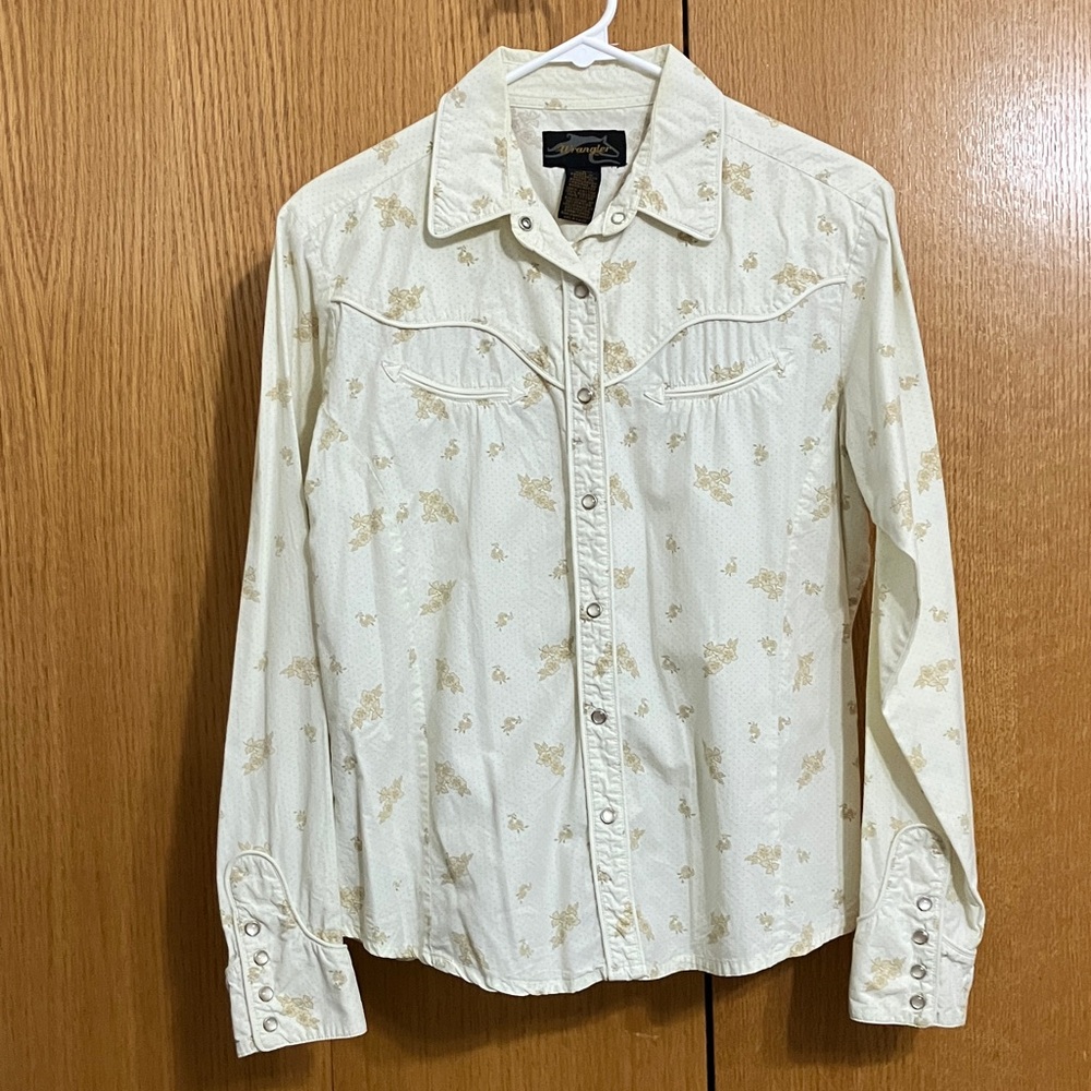 Wrangler Women’s Yellow Floral Pearl Snap Western Rodeo Shirt Size Medium